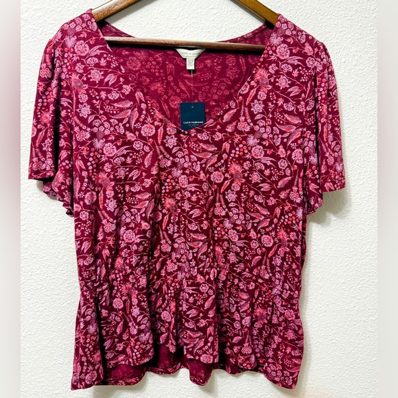 Lucky Brand Tops - Lucky Brand Boho Floral Peplum Top XL Soft Cotton Modal NWT Romantic Blouse